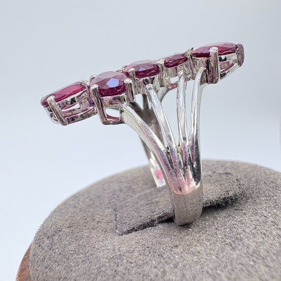 VTG Sterling Silver 925 Garnet Five Stone Prong Set Statement Ring Size 7 - Picture 3 of 11